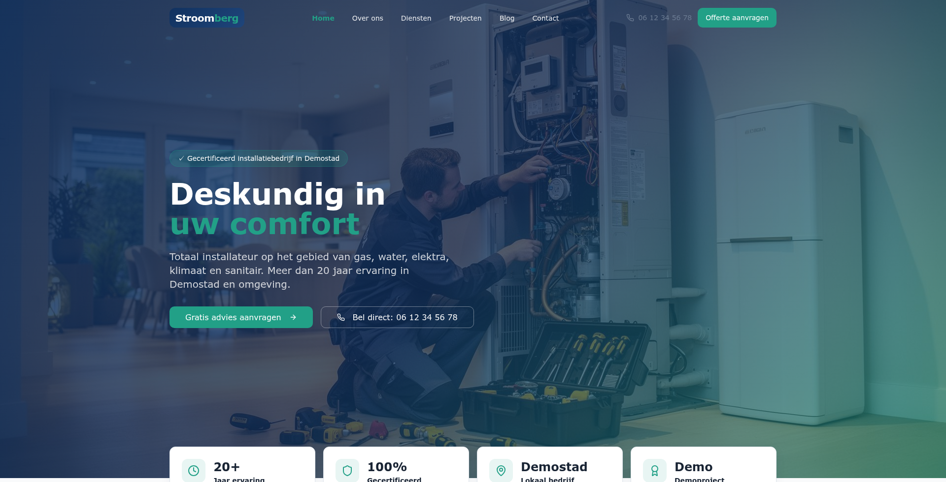 Live website van Stroomberg Installaties — gemaakt door Web-Vakman